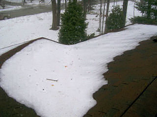 Roof showing melted patch in the snow