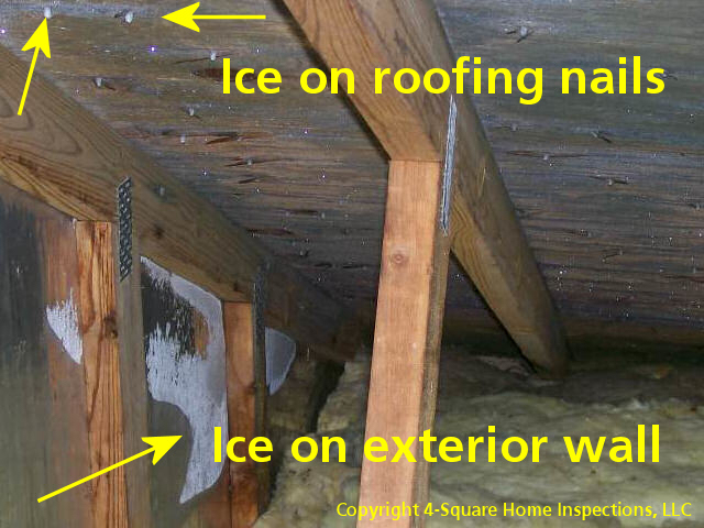 Ice damage from attic condensation